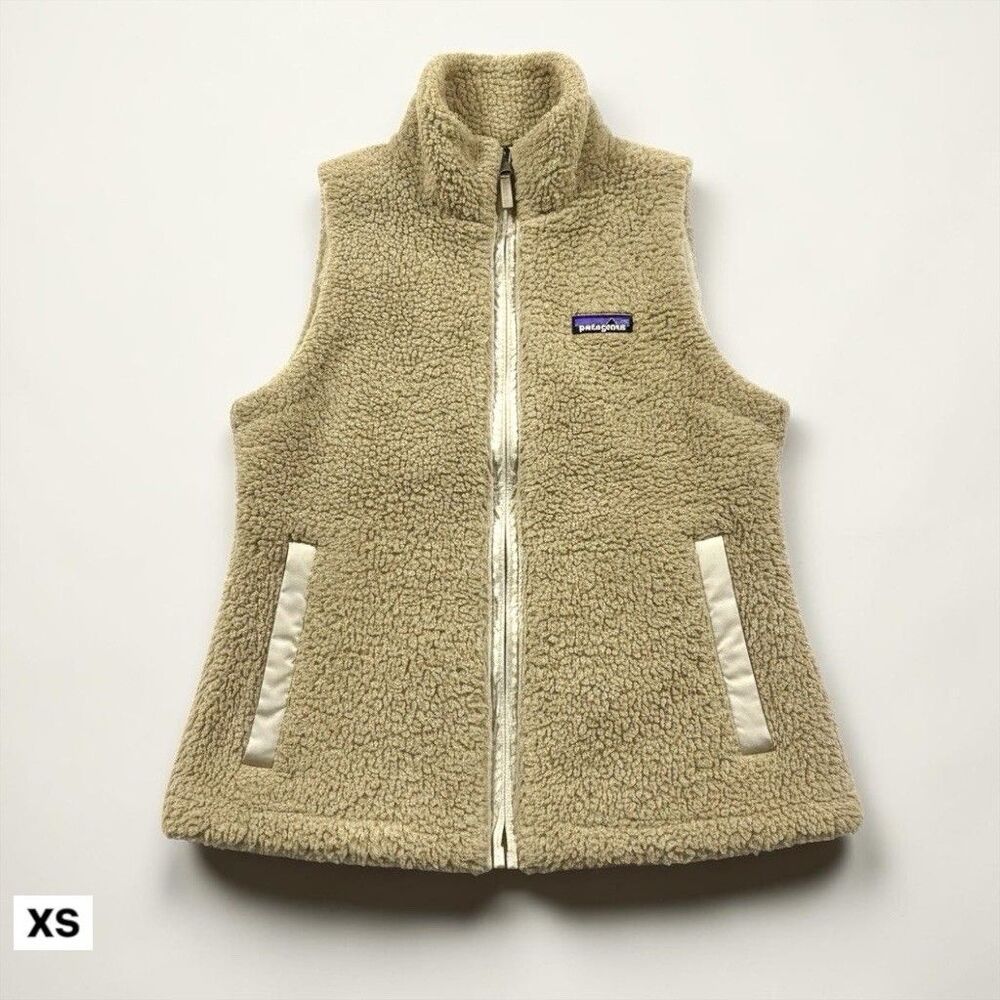 Patagonia Los Gatos Fleece Vest Womens X-SMALL Tan Beige Sherpa Full Zip 25216